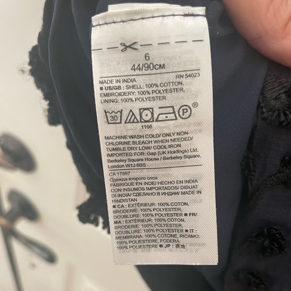 Banana Republic Embroidered Mini Floral Dress Women 6 Navy S/S Cotton Zip Lined - Picture 4 of 7